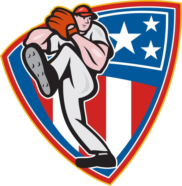 Vector escudo de lanzador de béisbol americano