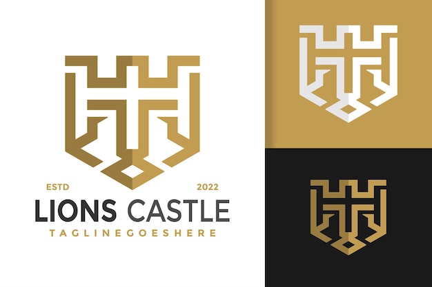 Escudo Lion Castle Logo Design Vector Ilustración Plantilla