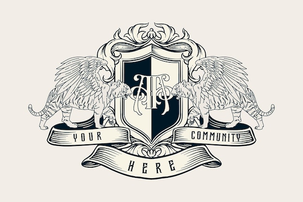 El escudo del logotipo del tigre alado con un aspecto vintage