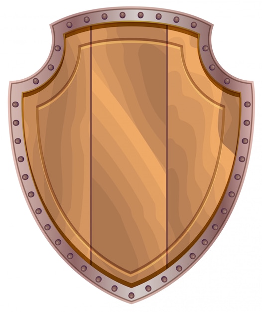 Escudo de madera con ribete de acero.