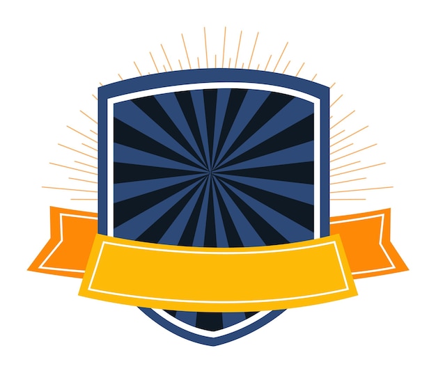 Escudo en negrita y emblema de bandera con líneas radiantes plantilla de logotipo profesional escudo real con