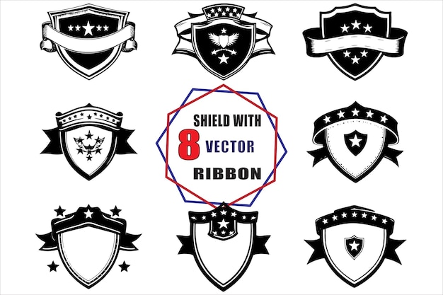 Escudo negro icónico con una estrella y cinta de arte vectorial