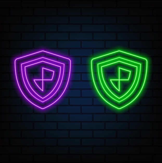 Escudo de neón verde Estilo de neón en forma