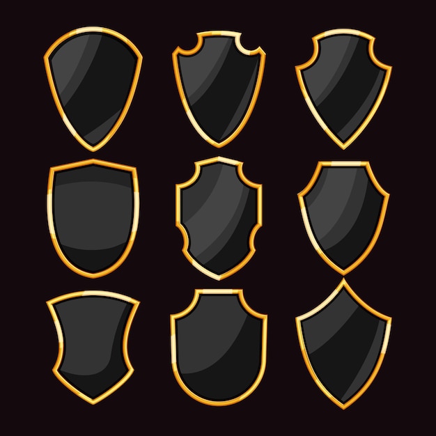 escudo de oro de lujo conjunto de dibujos animados ilustración vectorial