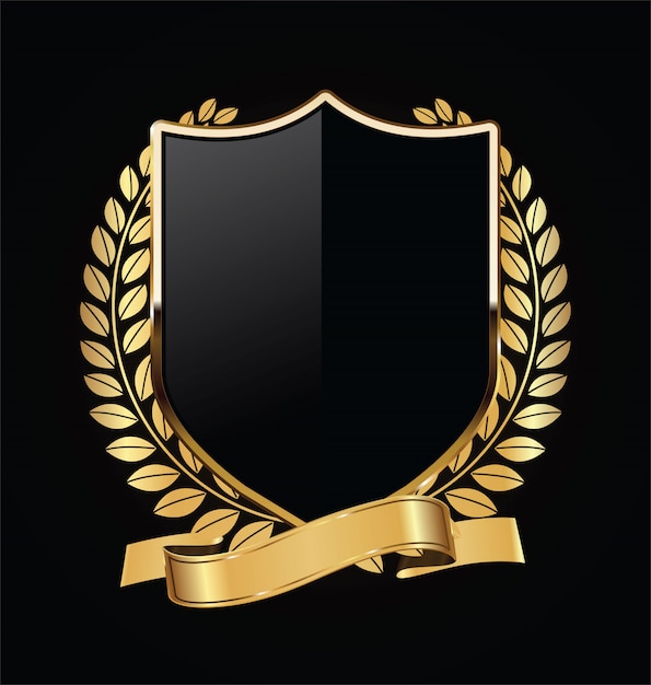 Escudo de oro y negro con laureles de oro