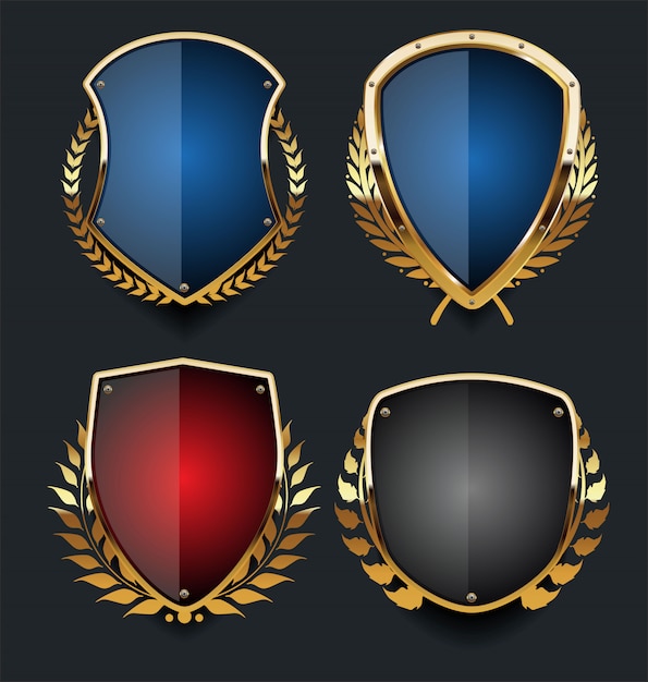 Escudo de oro y negro con laureles de oro