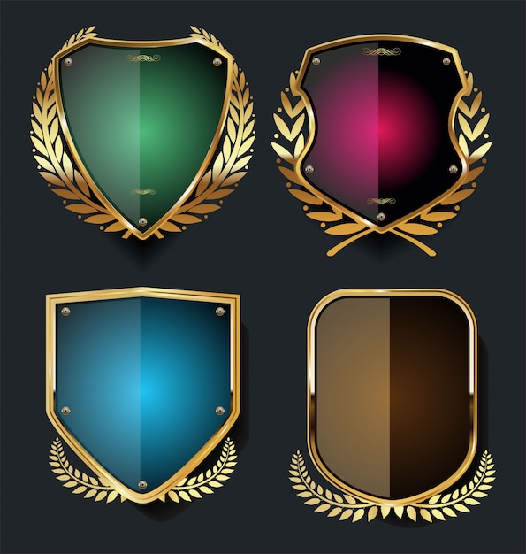 Escudo de oro y negro con laureles de oro