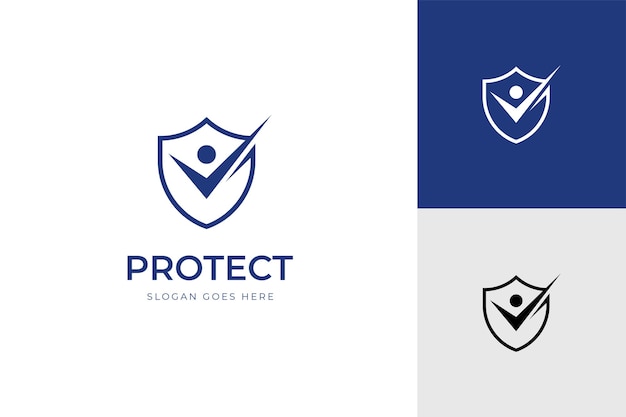 Escudo de personas proteger el diseño del icono del logotipo con el símbolo del elemento de marca de verificación