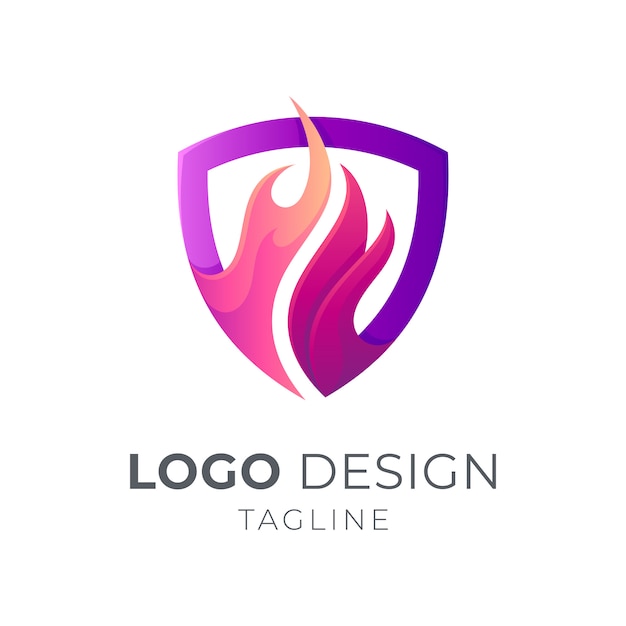 Escudo con plantilla de logotipo de fuego
