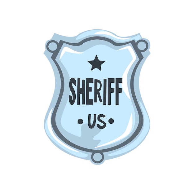 Escudo de plata del sheriff insignia emblema de la justicia estadounidense ilustración vectorial sobre un fondo blanco