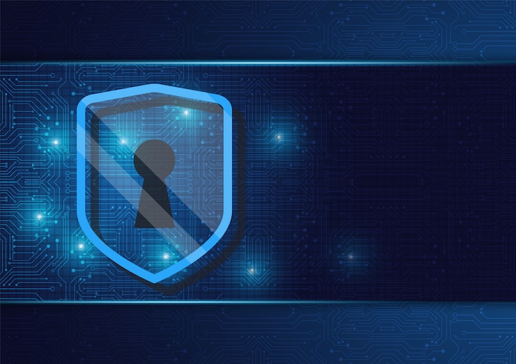Vector escudo de protección de datos en línea y abstracto con tecnología informática.