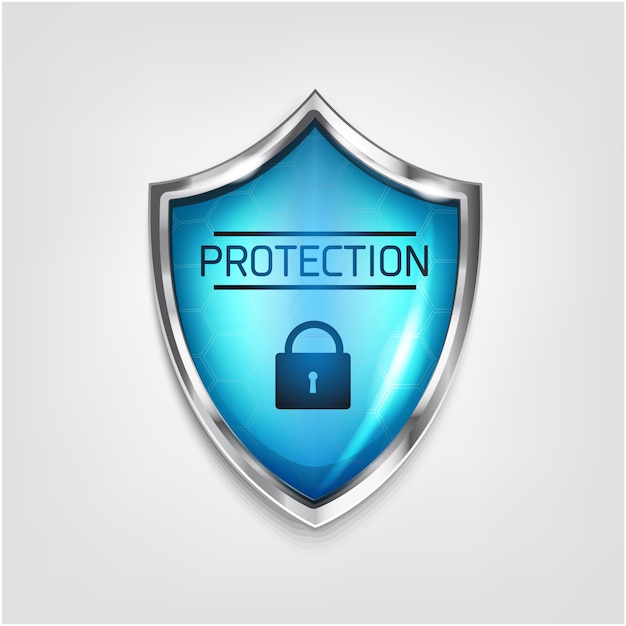 Escudo de protección y el icono de castillo realista aislado sobre fondo blanco. Protección contra virus color rojo 3d