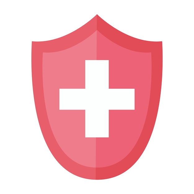 Escudo de protección médica con cruz de salud sobre fondo blanco