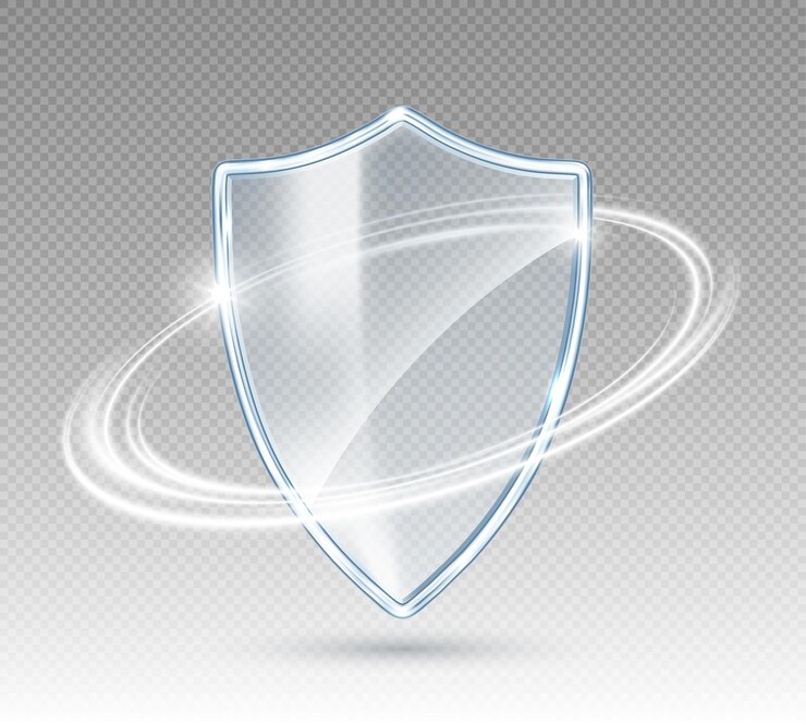 Vector escudo de protección de vidrio transparente 3d con efecto de brillo blanco signo de protección concepto de seguridad