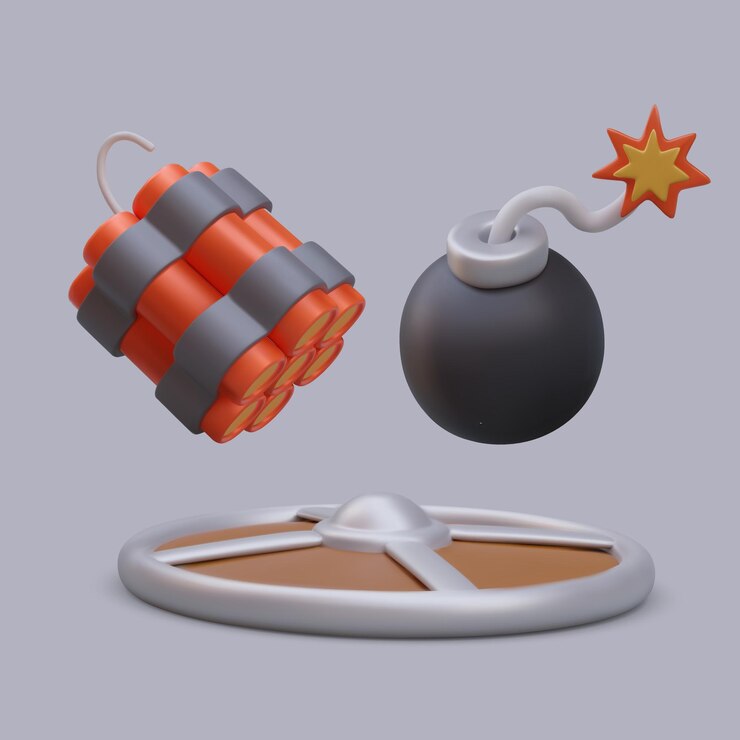 Vector escudo redondo 3d dinamita bomba de cuerda de fuego concepto de juego de ataque y defensa