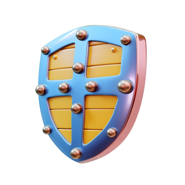 Escudo de renderización 3D aislado sobre fondo blanco