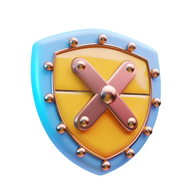 Escudo de renderización 3D aislado sobre fondo blanco
