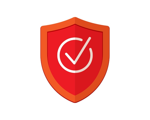 Escudo rojo con marca de verificación símbolo de seguridad protección y seguridad vector logo aislado