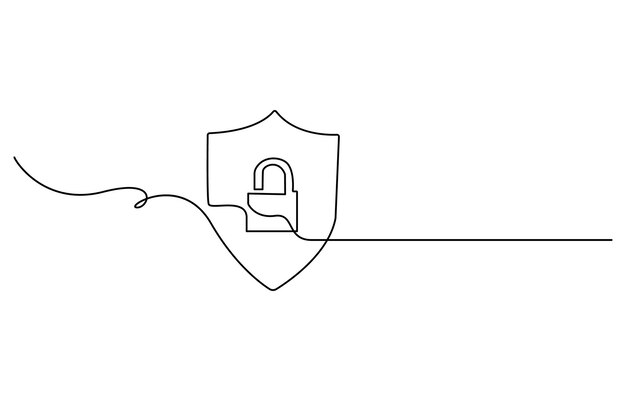 Escudo de seguridad dibujado en una línea Concepto de seguridad y protección Ilustración vectorial