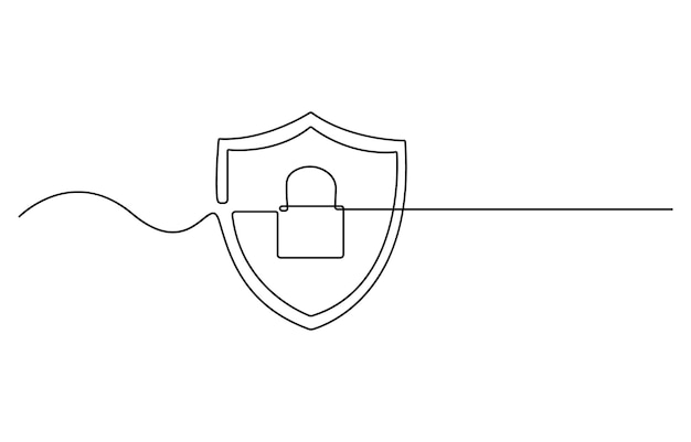 Escudo de seguridad dibujado en una línea Concepto de seguridad y protección Ilustración vectorial