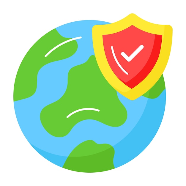 Escudo de seguridad con globo mundial que denota el concepto de vector de protección global en estilo moderno