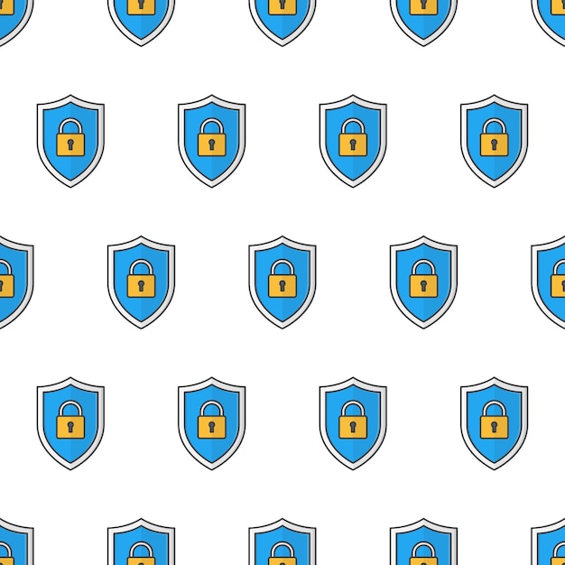 Escudo de seguridad de patrones sin fisuras sobre un fondo blanco. Ilustración de vector de tema de protección de escudo