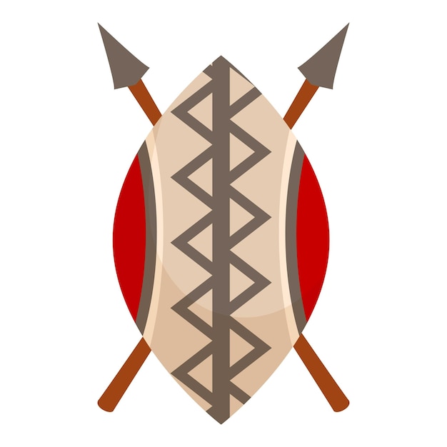 Escudo tribal africano y lanzas cruzadas que protegen del ataque