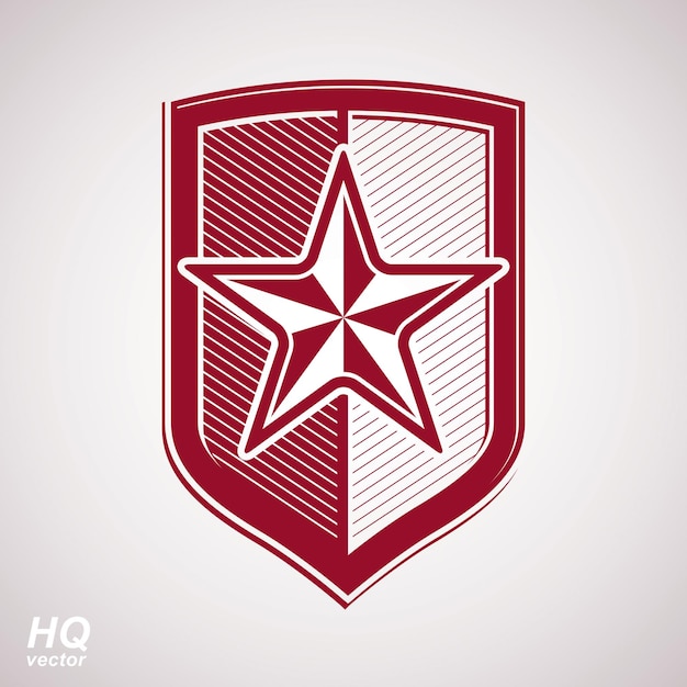 Escudo vectorial con una estrella soviética pentagonal roja, blasón heráldico de protección. símbolo conceptual del comunismo y el socialismo. elemento de diseño de la urss.