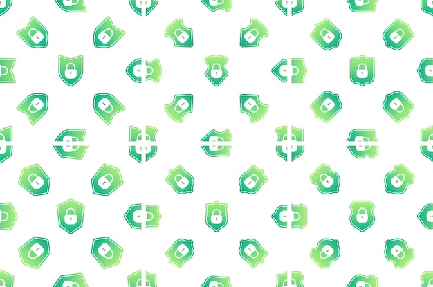 Escudo verde y bloqueo de seguridad patrón sin costuras que protege los datos sobre fondo blanco