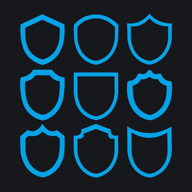 Vector escudos azules vectoriales con contorno de media sombra