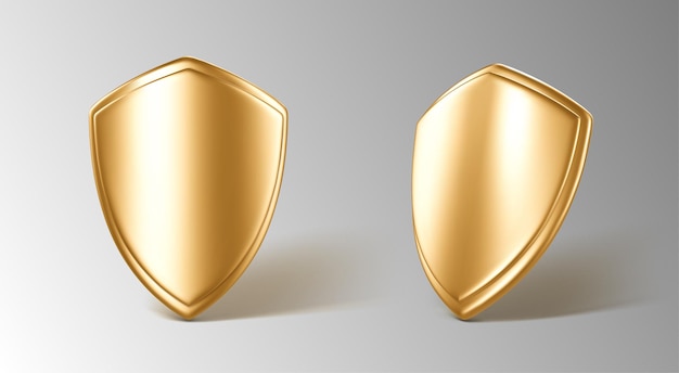 Escudos dorados realistas en 3D Concepto de protección segura Vector Ilustración 3d
