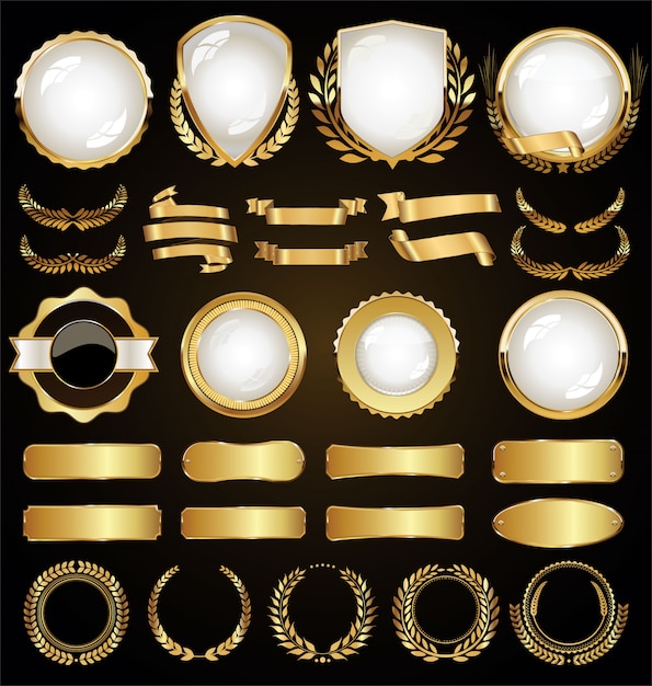 Escudos y etiquetas de insignias de oro vintage retro