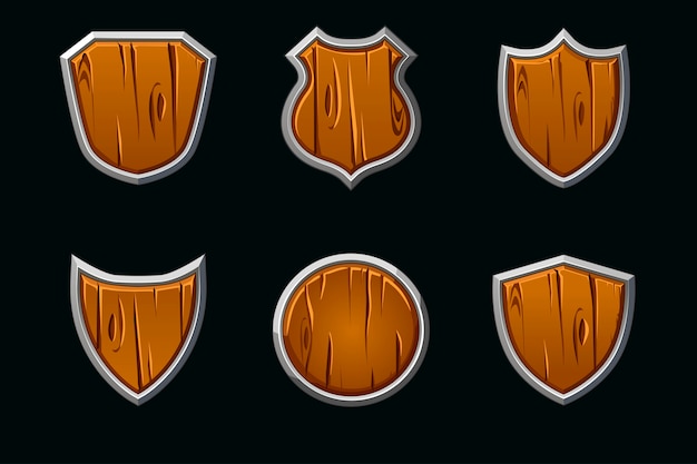 escudos de madera en diferentes formas. Escudo medieval plantilla vacía.