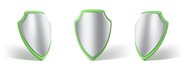 Escudos de representación 3D aislados sobre fondo blanco Iconos de escudo realistas Concepto de protección segura Ilustración 3d vectorial