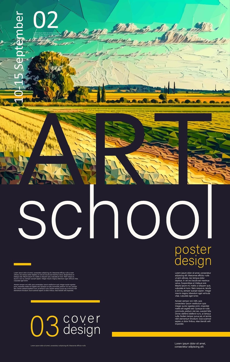 Escuela de arte Naturaleza paisaje de verano Ilustración vectorial Diseño plano Tipografía