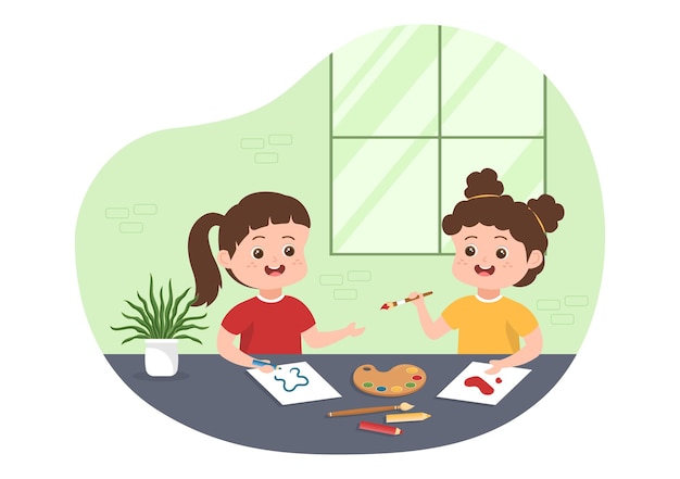 Escuela de Arte de Pintura con Modelo u Objeto Vivo usando Herramientas y Equipos en Ilustración