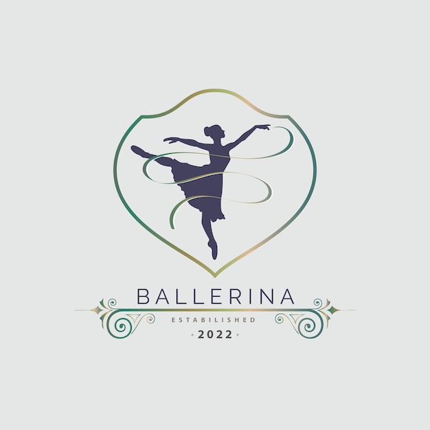 Vector escuela de baile de bailarina y estudio en vector de diseño de plantilla de logotipo de estilo de baile de ballet para marca