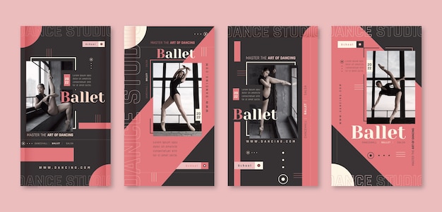 Vector escuela de baile de diseño plano historias de instagram