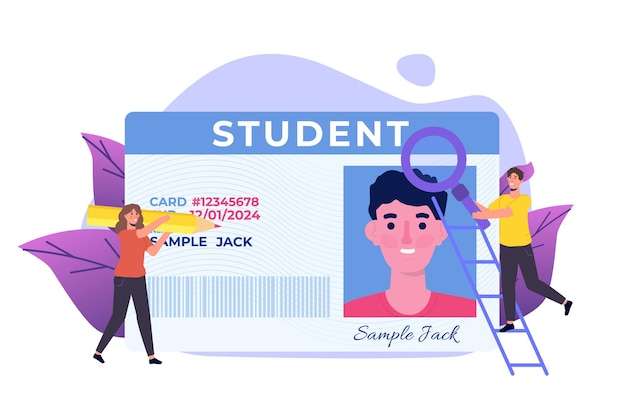 Escuela, carnet de estudiante con foto. ilustración vectorial.