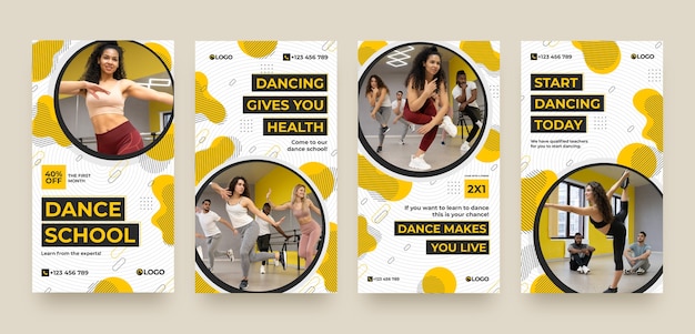 Vector escuela de danza de diseño plano historias dinámicas de instagram