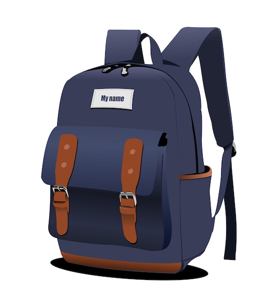 Escuela mochila azul 3d color vector ilustración