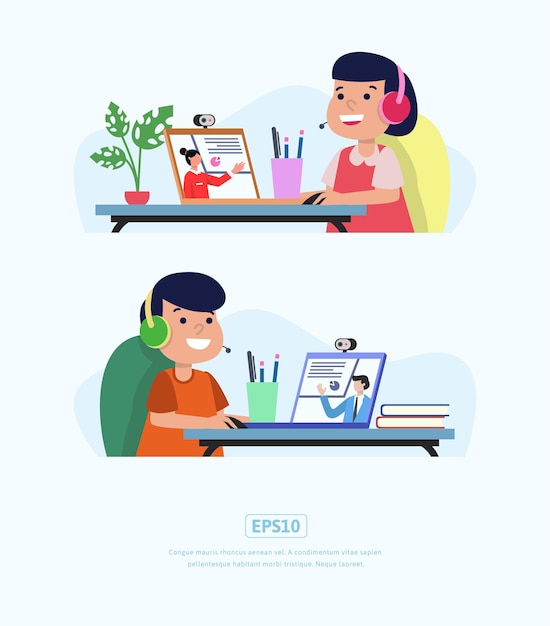 Escuela de videollamadas en línea de Flat Illustration, se puede utilizar para web, aplicación, infografía, etc.