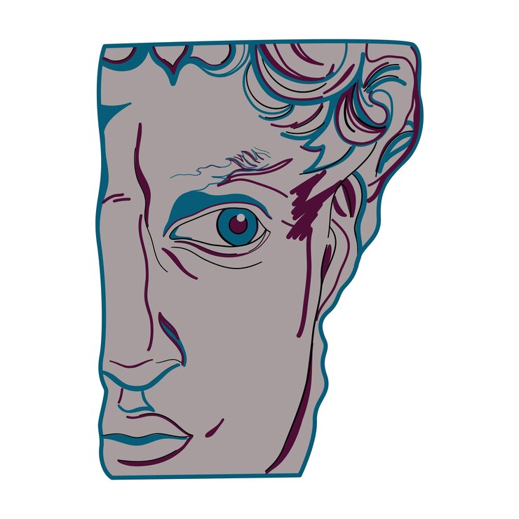Vector escultura antigua griega abstracta david. ilustraciones dibujadas a mano por vectores de estatuas modernas.