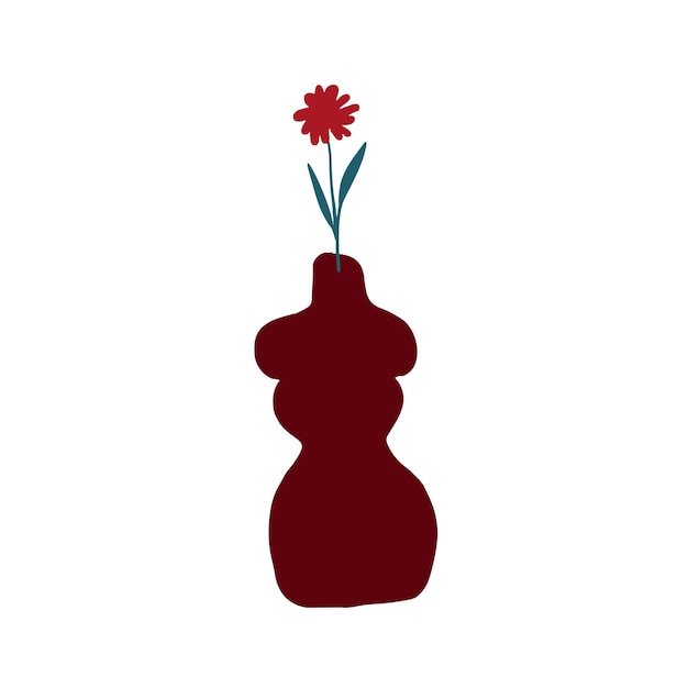 Vector escultura de figura de mujer con flor roja aislada en blanco. estética moderna dibujada a mano.