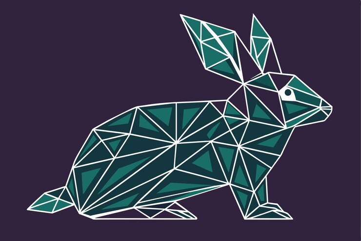 Vector una escultura geométrica de conejo hecha de líneas y formas minimalistas contra un llamativo fondo oscuro líneas y formas minimales se unen para formar un conejo en esta ilustración vectorial