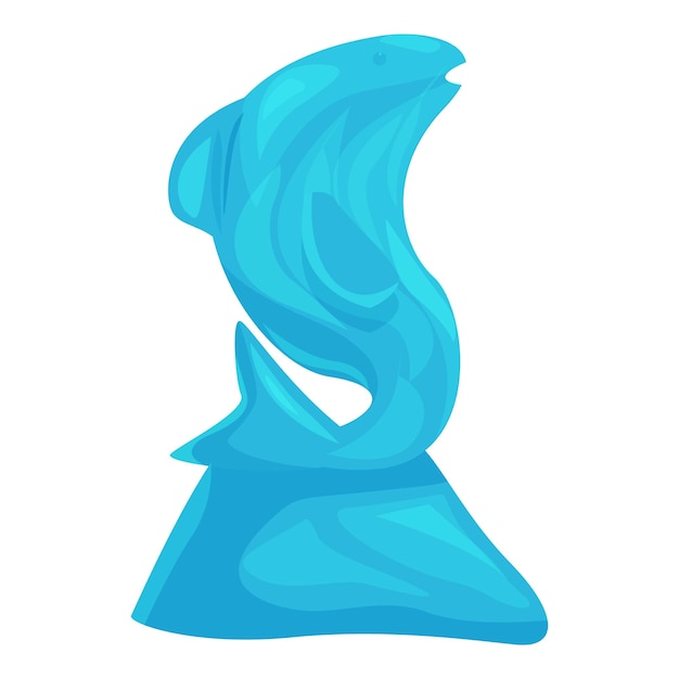 Escultura de pez azul de pie en una roca