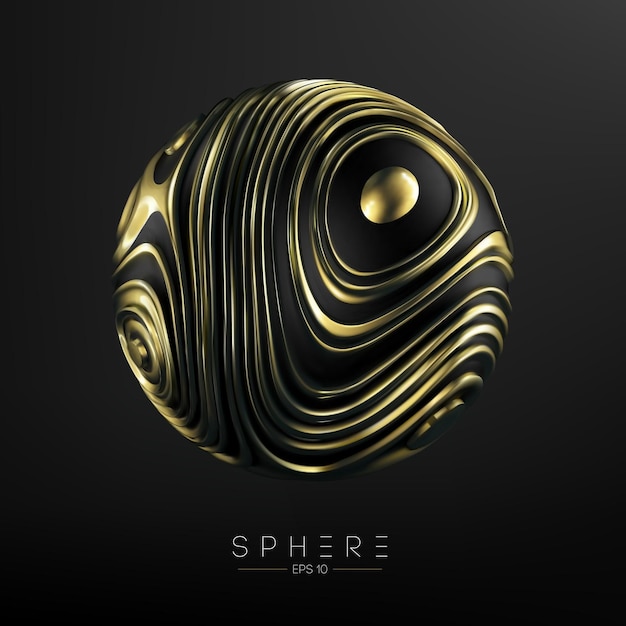 Esfera 3d dorada sobre fondo negro para diseño web Fondo de forma fluida de ruido líquido abstracto moderno Malla vectorial oro bronce Concepto gráfico 3d moderno