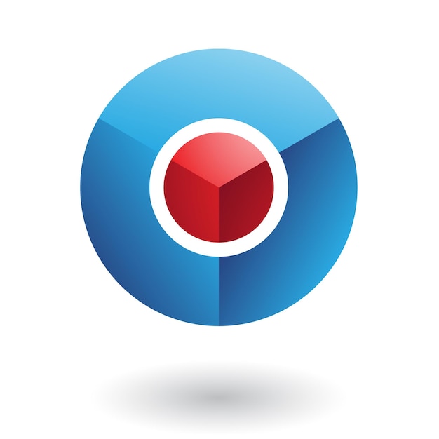 Esfera abstracta azul con icono de logotipo de núcleo redondo rojo