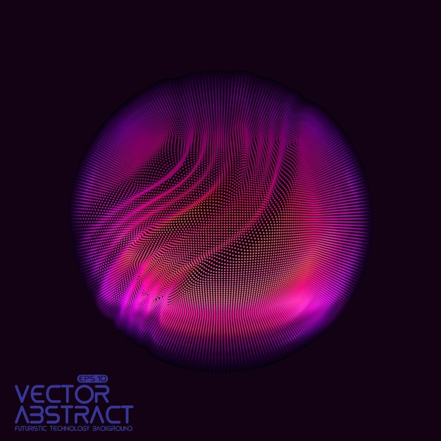 Esfera abstracta vectorial de matriz de puntos de partículas Ilustración vectorial futurista Tecnología salpicadura digital o explosión de puntos de datos Forma de onda esférica Cyber UI o elemento HUD