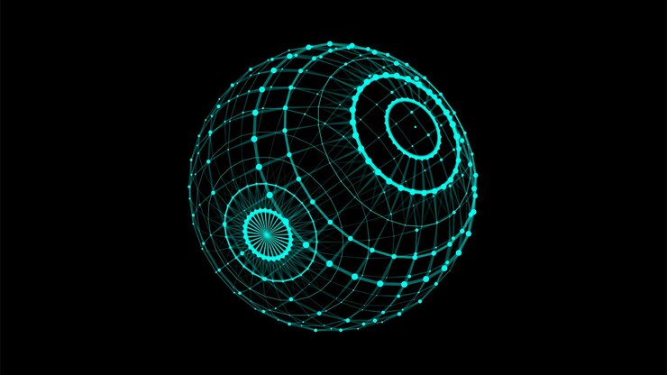 Vector esfera azul abstracta con puntos y líneas de conexión esfera de tecnología de marco de alambre visualización de grandes datos ilustración vectorial